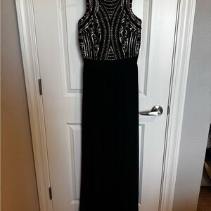 Gianni Bini Black Maxi Dress with Silver Beaded Bodice